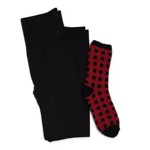 Muk Luks Women’s Legging/Cozy Sock Set Assorted Black/White