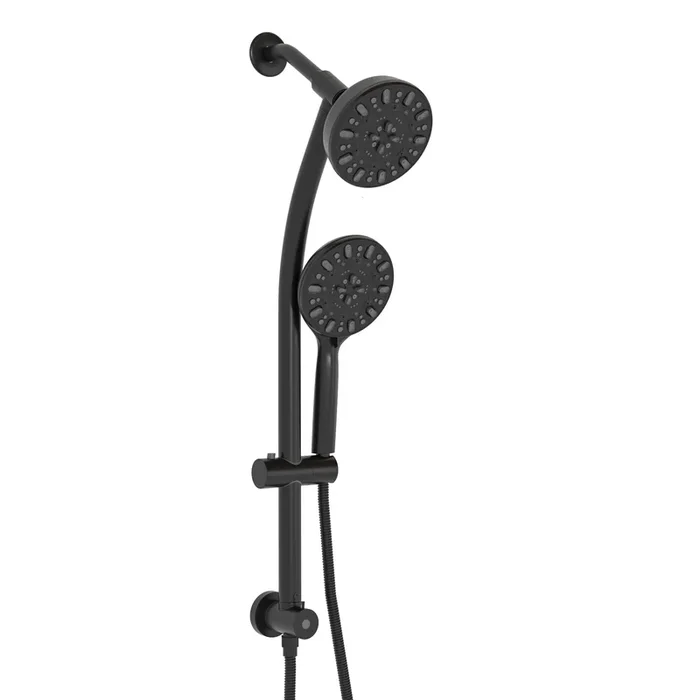Multi Function Dual Shower Head Shower System With 4.7″ Rain Showerhead, 7 Function Hand Shower, Adjustable Slide Bar,Matte Black Matte Black Plastic