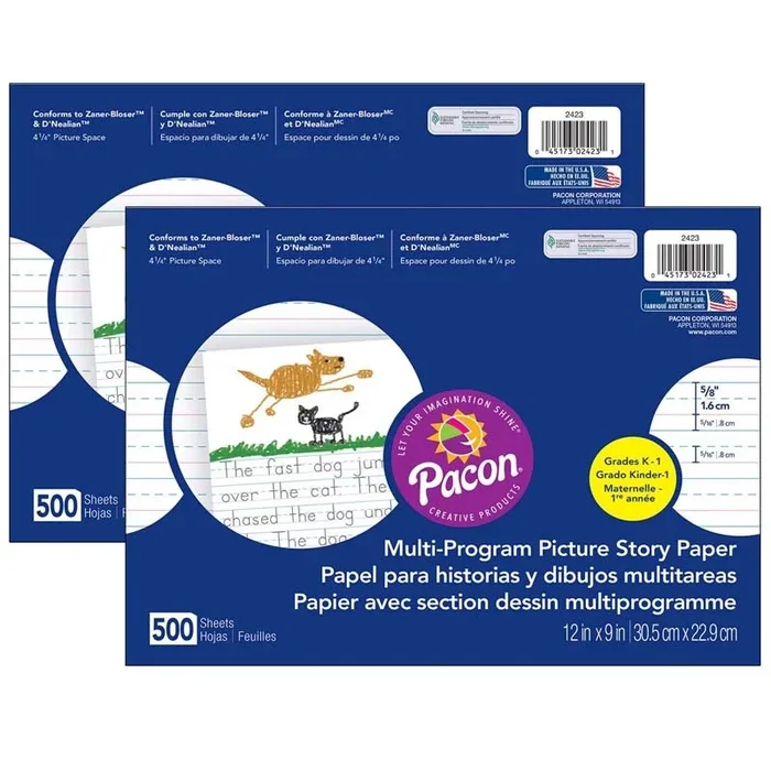 Multi-Program Picture Story Paper, 5/8″ Ruled, White, 12″ X 9″, 500 Sheets Per Pack, 2 Packs