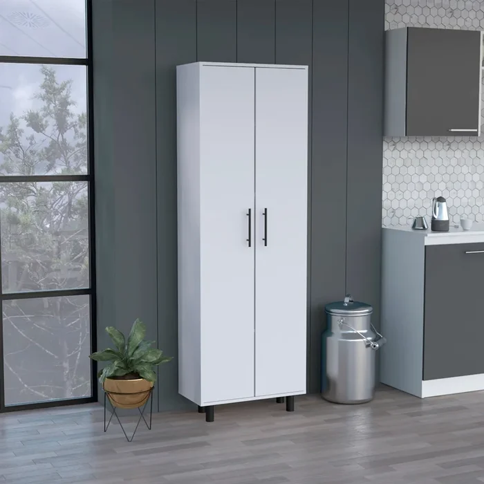 Multistorage Cabinet 71″H, Five Internal Shelves, Two Doors, White White Particle Board Particle Board