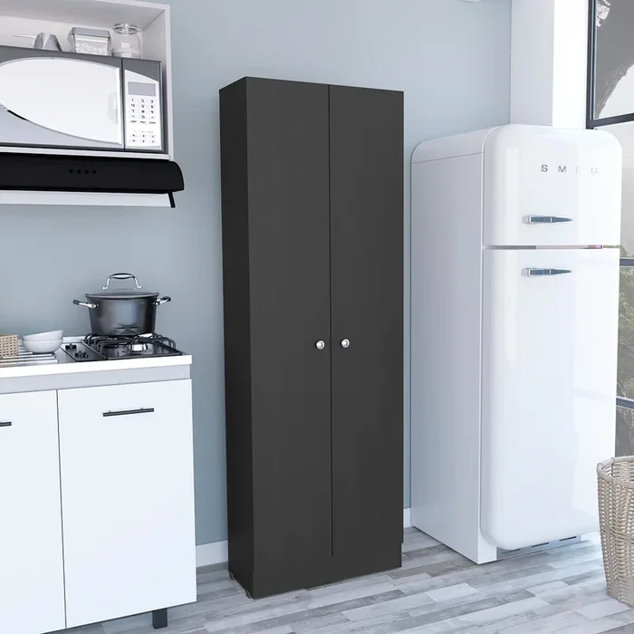 Multistorage Pantry Cabinet, Five Shelves, Double Door Cabinet Black Black Dining Room Modern Particle Board Particle Board