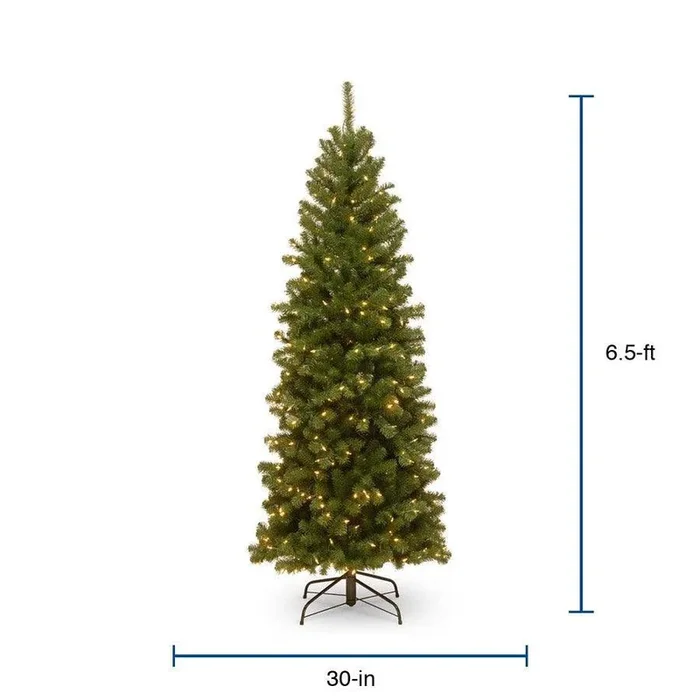 National Tree Company 6.5-ft North Valley Spruce Pre-Lit Slim Artificial Christmas Tree with 300 Constant White Clear Incandescent Lights