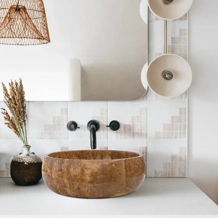 Noce Brown Travertine Natural Stone Above Vanity Bathroom Sink Polished (D)16″ (H)6″