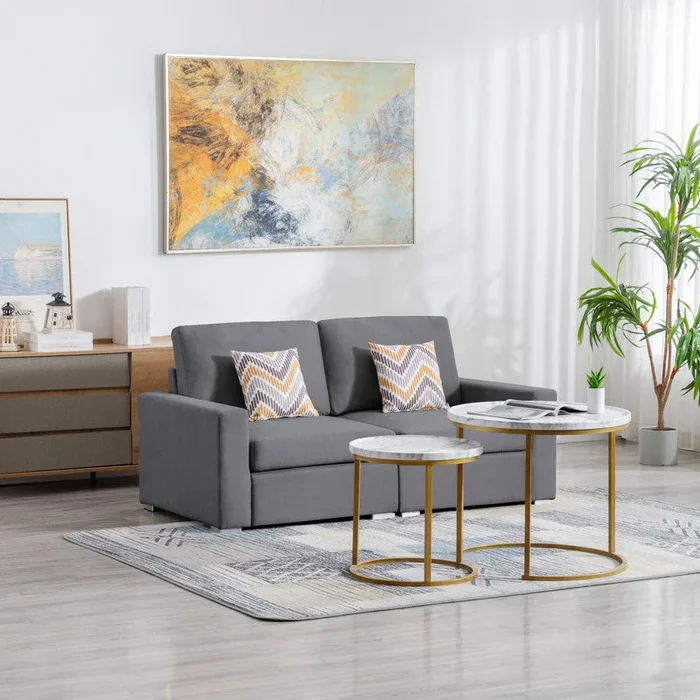 Nolan 67″ Gray Linen Fabric Loveseat With Pillows And Interchangeable Legs Gray Linen