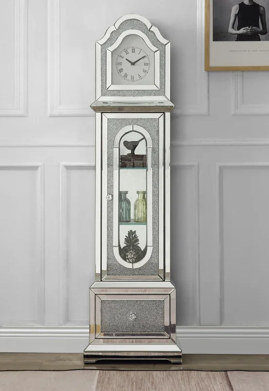 Noralie GRANDFATHER CLOCK W/LED Mirrored & Faux Diamonds