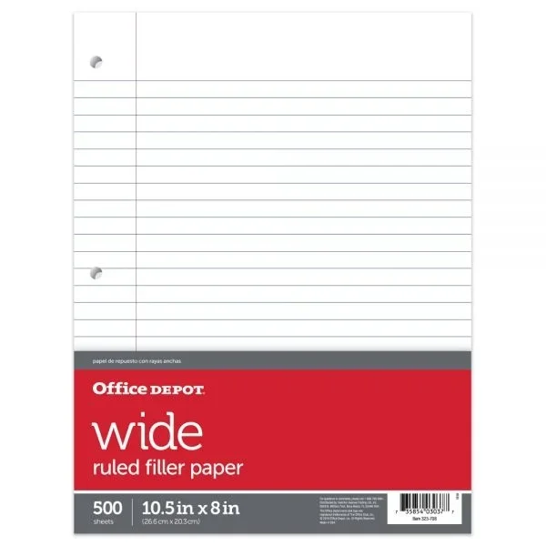 Notebook Filler Paper – 8″ x 10 1/2″, Wide Ruled, Pack of 500 Sheets
