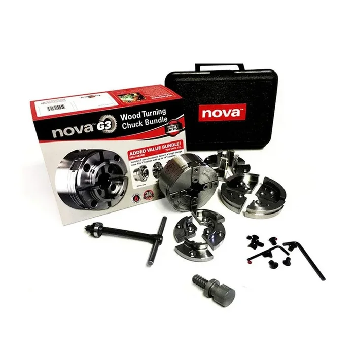 Nova TK-48246 Direct Thread 1in Small Wood Turning Chuck Bundle Set, Reversible