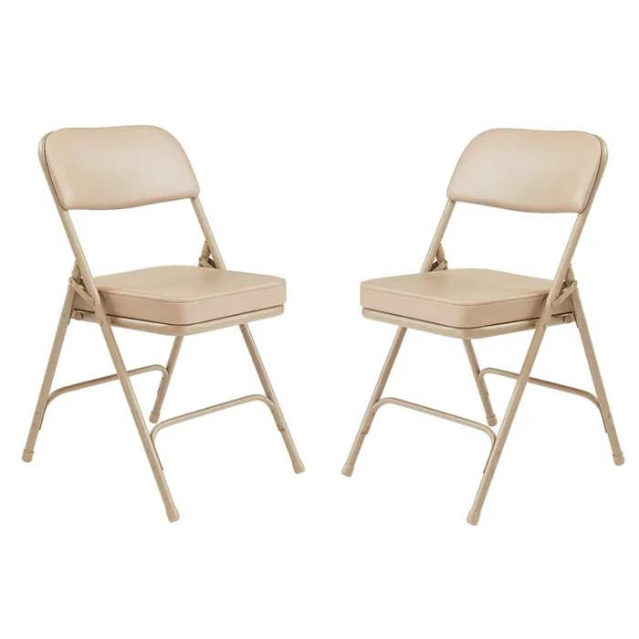 NPS 3200 Series 2″ Cusion Vinyl Upholstered Office Folding Chair, Beige, 2 Pack