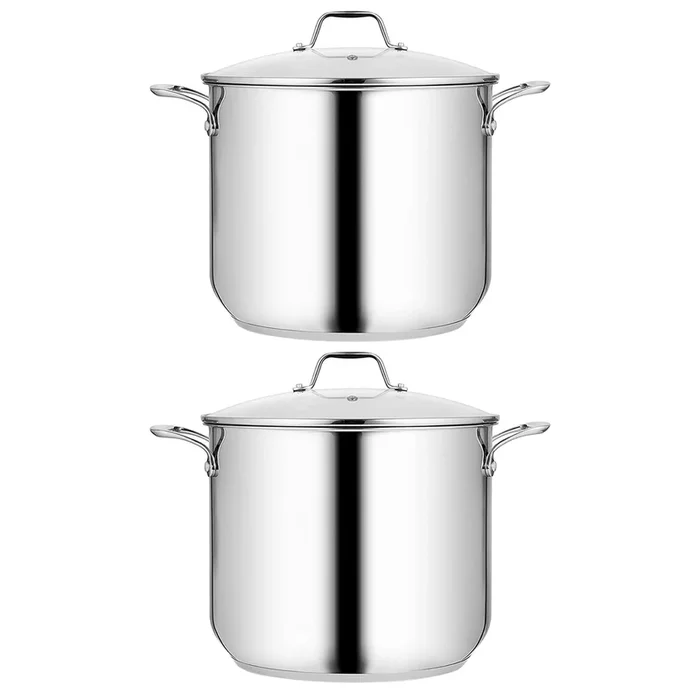 NutriChef Heavy Duty 19 Quart Stainless Steel Soup Stock Pot with Lid (2 Pack)