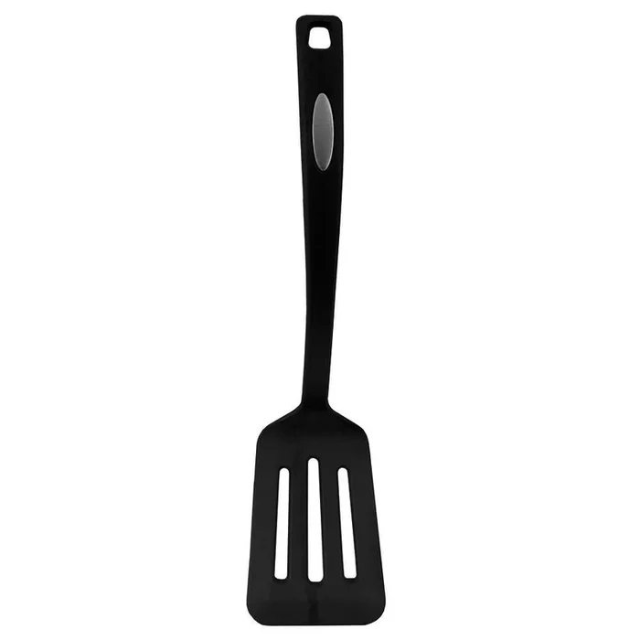 Nylon Black Flexible Non-Stick Slotted Spatula with Curved Handle