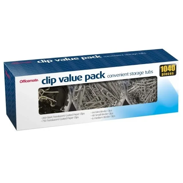 Officemate Clip Value Pack, 1″, 10 Sheet Capacity, Assorted, Pack Of 1,040