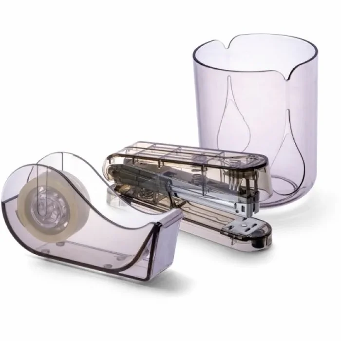 Oic Officemate Recycled 3 Piece Desktop Organizer Set Desktop Durable, Sturdy Translucent Gray Plastic 1 Each