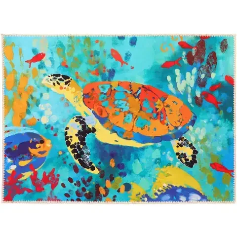 Olivia’s Home 22 in. W X 32 in. L Multi-Color Marine Turtle Polyester Accent Rug