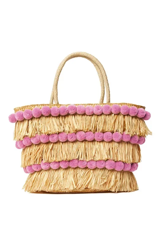 Olivia Woven PomPom Tote – Orchid