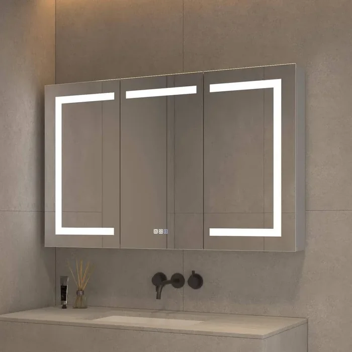OLUMAT 48 in. W x 30 in. H Rectangular LED Anti-Fog Medicine Cabinet with Mirror