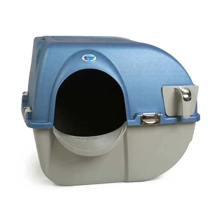 Omega Paw PR-RA15-1 Roll ‘N Clean Self Cleaning Litter Box, Regular, Pearl Blue