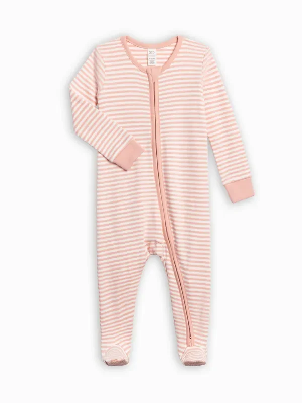 Organic Baby Peyton Zipper Sleeper – Blush Stripe: 6-12M