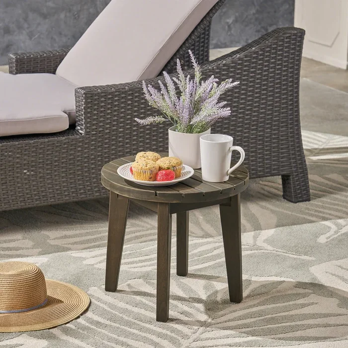 Outdoor 16″ Acacia Wood Side Table, Gray Finish Grey Acacia Wood