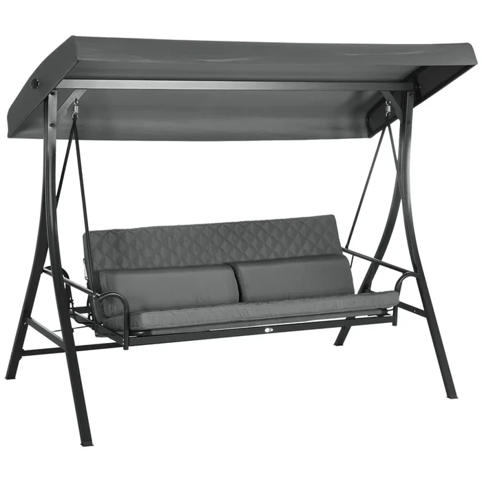 Outsunny 3 Person Patio Swing Chair Bed, Converting Flatbed, Outdoor Porch Swing Glider With Adjustable Canopy, Removable Cushions, Pillows, For Garden, Poolside, Backyard, Gray Gray Steel