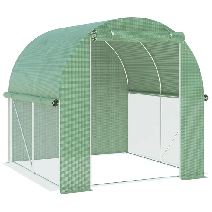 Outsunny 6′ X 6′ X 6′ Tunnel Greenhouse Outdoor Walk In Hot House With Roll Up Plastic Cover And Zippered Door, Steel Frame, Green Green Steel