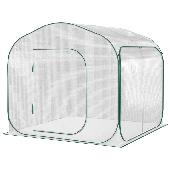 Outsunny 7′ x 7′ x 6′ Portable Walk-in Greenhouse, Pop-up Setup, Outdoor Garden Hot House, Hobby Greenhouse Tent with Zipper Door for Growing Flowers, Herbs, Vegetables, Saplings, Succulents, White