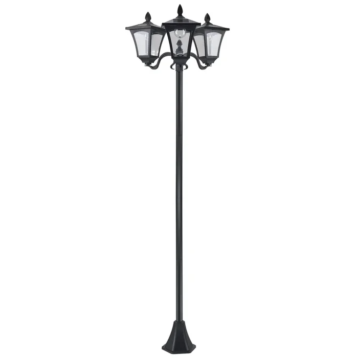 Outsunny 72″ Solar Lamp Post, Triple Head Street Light, All Weather Waterproof Stainless Steel, Vintage Style For Garden, Lawn, Pathway, Driveway, Black Black Steel