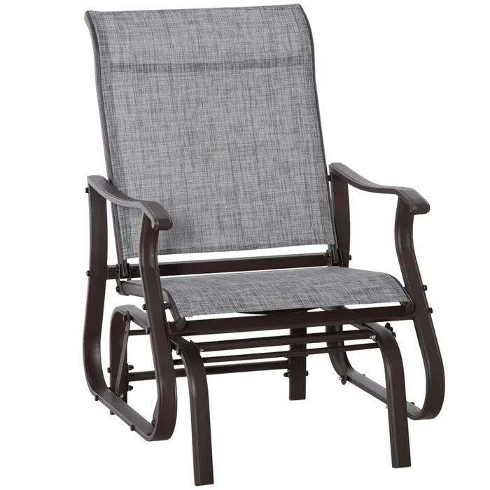 Outsunny Outdoor Glider Chair, Gliders For Outside Patio With Steel Frame And Mesh Fabric For Backyard, Garden, And Porch, Gray Grey Mesh