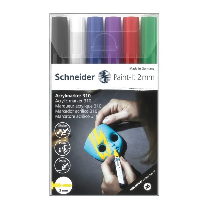 Paint-It 310 Acrylic Markers, 2 Mm Bullet Tip, Wallet, 6 Assorted Ink Colors