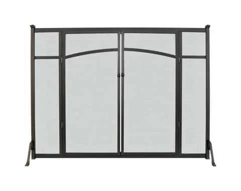 Panacea Black/Gray Matte Metal Fireplace Screen with Doors