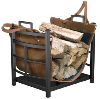 Panacea Log Rack – Floor – 15″ Height X 16″ Width X 14″ Depth – Steel, Leather – Black (15245_2)