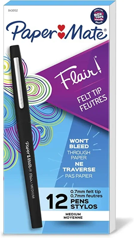 Paper Mate Flair Pens Black 12 Pack