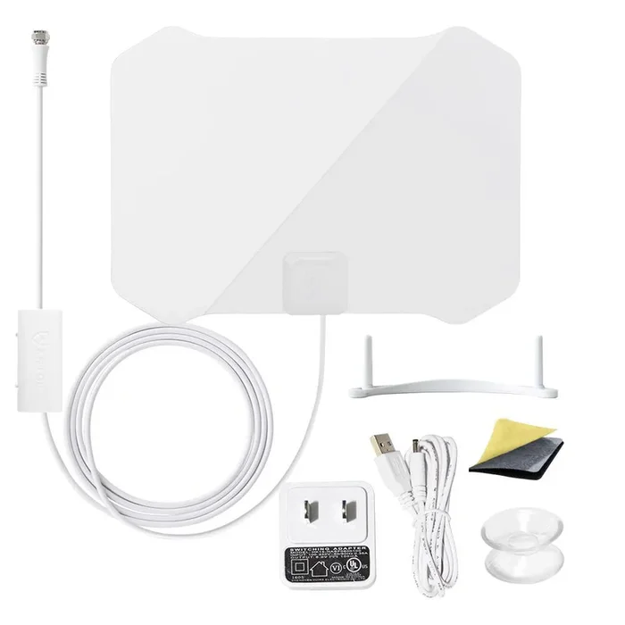Paper Thin Antenna Smartpass Amplified TV Antenna with Built-In 4G LTE Filter Omni-Directional Reception, White