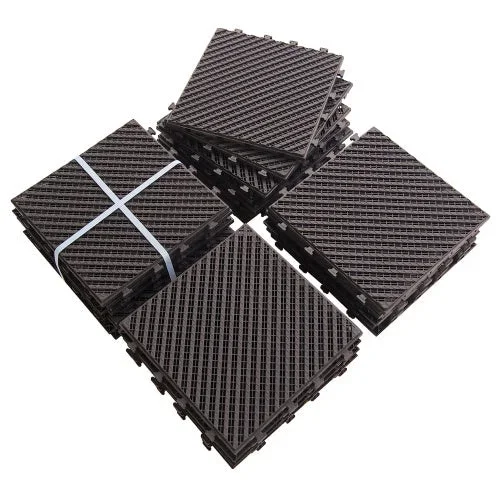 Patio Interlocking Deck Tiles, 12″X12″ Square Composite Decking Tiles, Four Slat Plastic Outdoor Flooring Tile All Weather For Balcony Porch Backyard, Dark Brown, Pack Of 36 Dark Brown Plastic