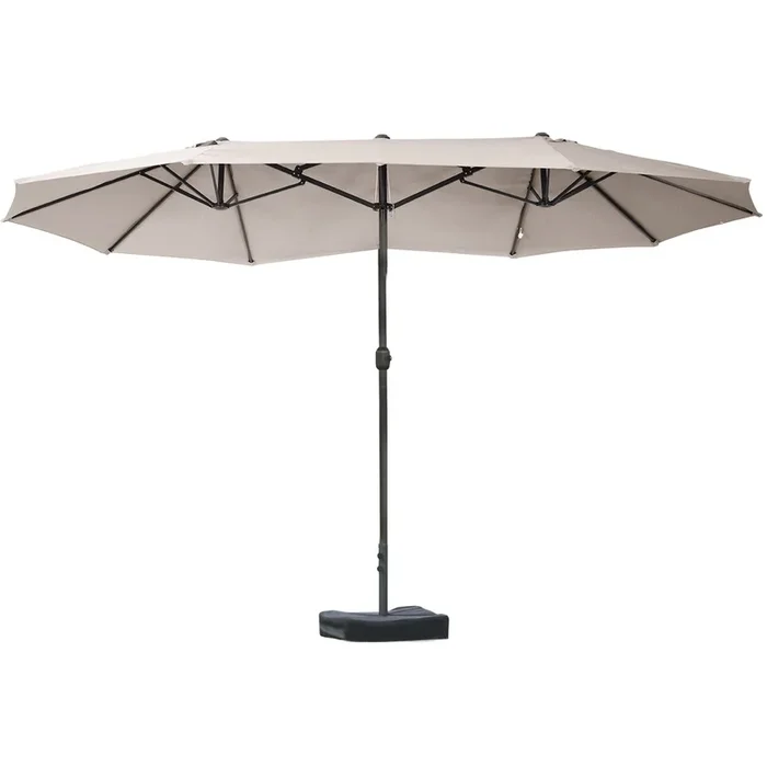 Patio Umbrella 15′ Steel Rectangular Outdoor Double Sided Market with base, Sun Protection & Easy Crank for Deck Pool Patio, Coffee