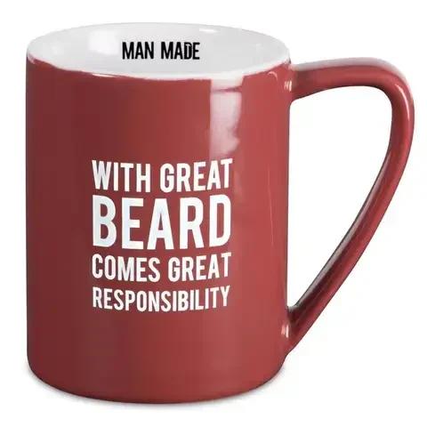 Pavilion Man Made 18 oz Red BPA Free With Great Beard Comes Great Responsibility Mug