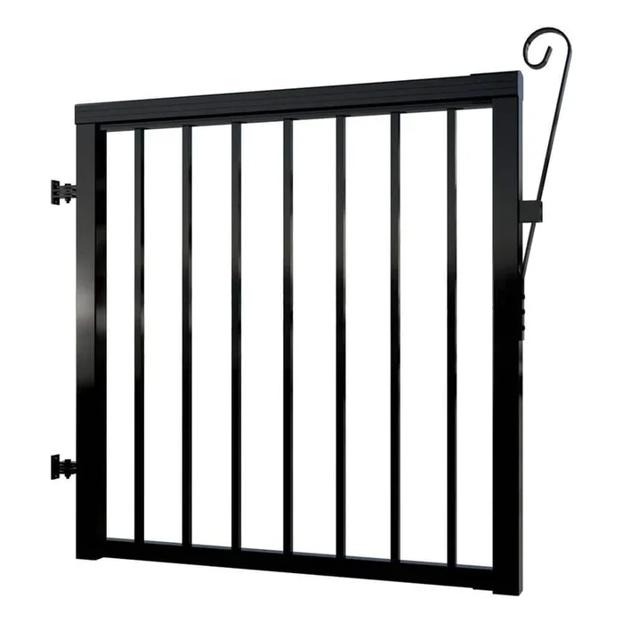 Peak Aluminum Railing 42 in. x 40 in. Black Aluminum Deck Railing Picket Gate
