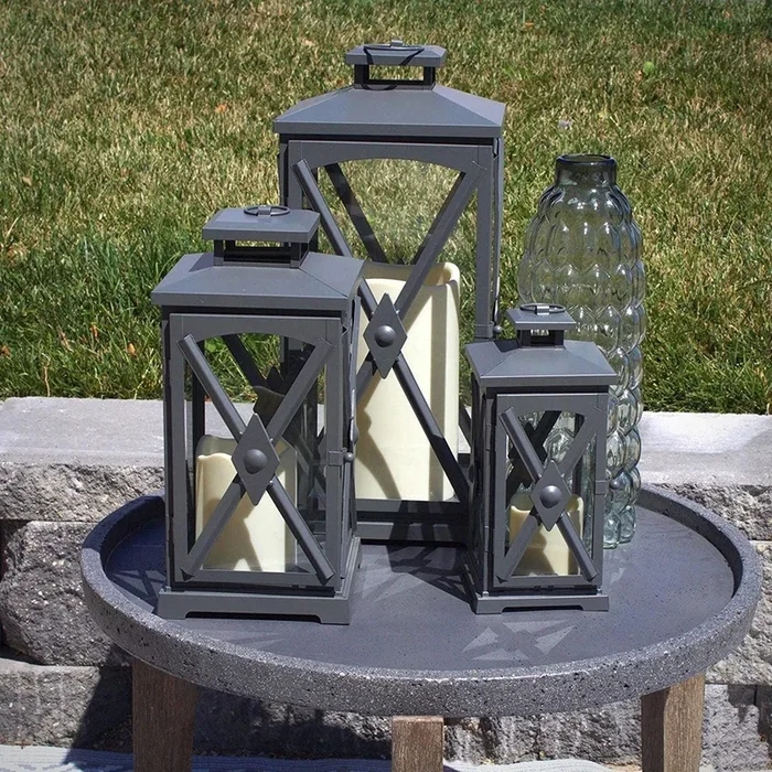 Pebble Lane Living Indoor/Outdoor Decorative Candle Lanterns, Set of 3, Gray