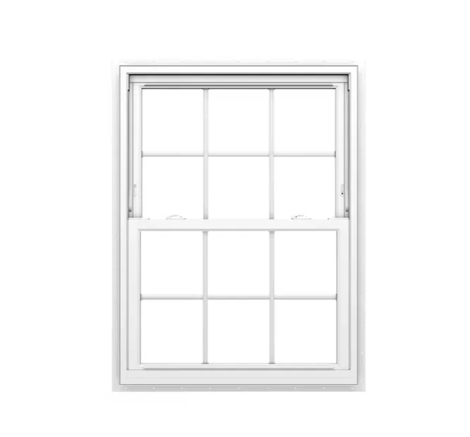 Pella 150 Series New Construction 35-1/2-in x 59-1/2-in White Vinyl Low-e Argon Double Hung Window with Grids, Full Screen Included