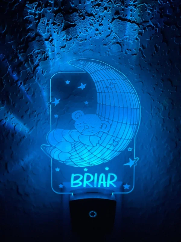 Personalized LED Teddy Bear Moon Night Light | 7 Color Changing | Plug in Night Light | Name Light | Children’s Night Light | Kids Light