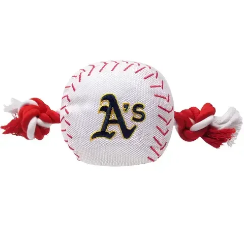 Pets First MLB Red/White Nylon Oaklands Athletics Baseball Tug Dog Toy 1 pk
