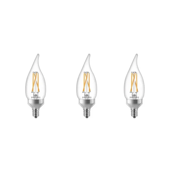 Philips 25-Watt Equivalent Soft White BA11 Dimmable Warm Glow Dimming Effect LED Candle Light Bulb Bent Tip E12 (2700K) (3-Pack)