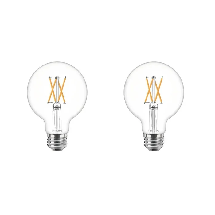 Philips 60-Watt Equivalent G25 Dimmable LED Indoor/Outdoor Light Bulb Clear with Warm Glow Effect Soft White (2700K) (2-Pack)