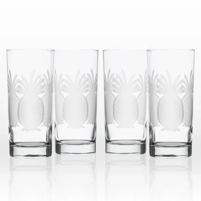 Pineapple 15 oz. Clear Highball Glass (Set of 4)
