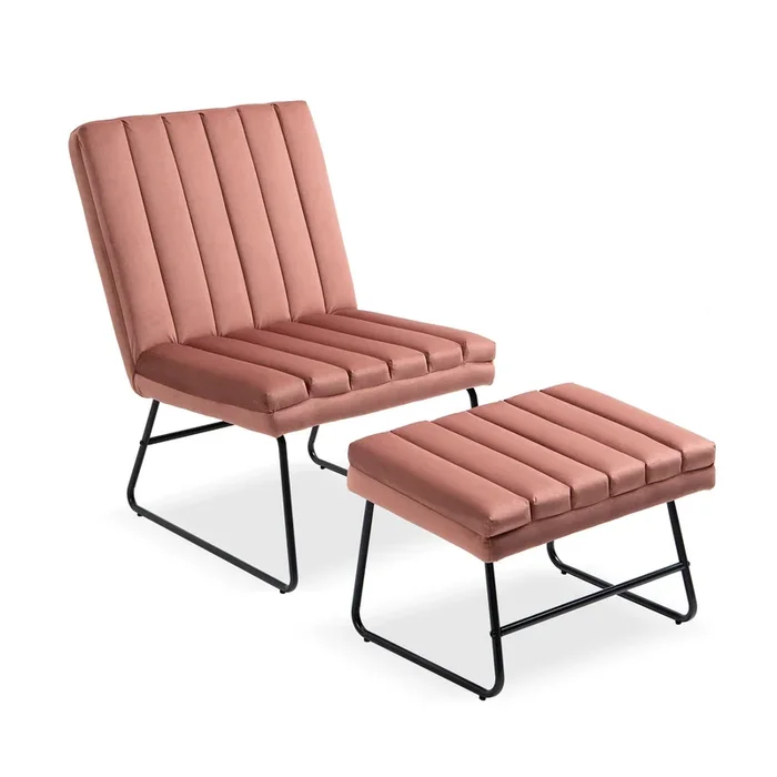 Pink Modern Lazy Lounge Chair, Contemporary Single Leisure Upholstered Sofa Chair Set Pink Primary Living Space Modern Foam Velvet