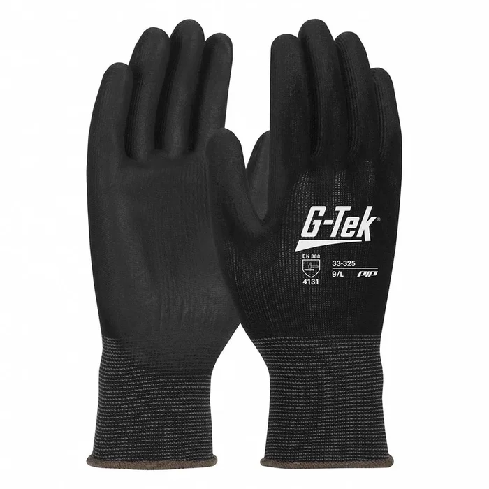 PIP Black Polyurethane Palm Dipped Work Gloves, Size L, 12 Pack