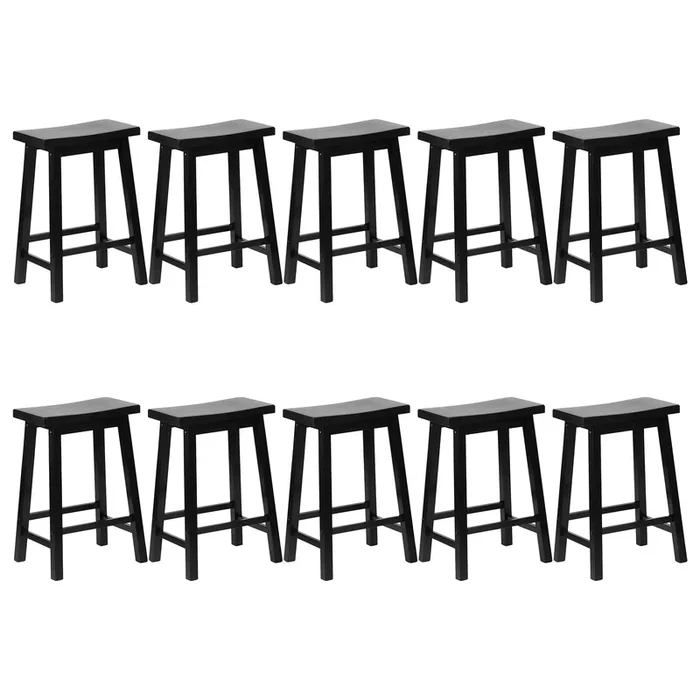 PJ Wood Classic Saddle Seat 24″ Tall Kitchen Counter Stools, Black (Set of 10)