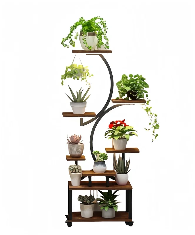 Plant Stand Indoor With Grow Lights, 8 Tiered Indoor Plant Shelf, 61″ Tall Plant Stand For Indoor Plants Multiple, Metal Plant Flower Holder Stand, S Shaped Plant Rack For Home, Patio Black Black
