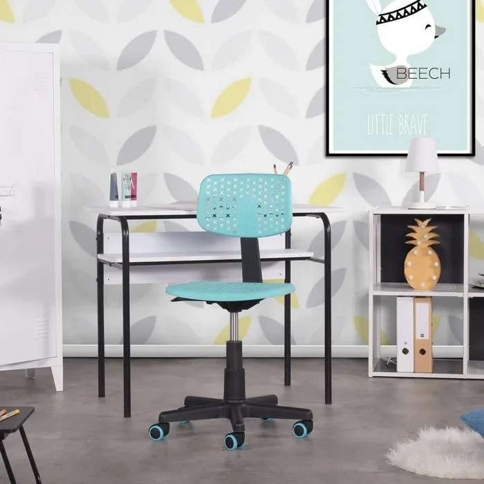 Plastic Children Student Chair; Low-Back Armless Adjustable Swivel Ergonomic Home Office Student Computer Desk Chair; Hollow Star – MINT GREEN