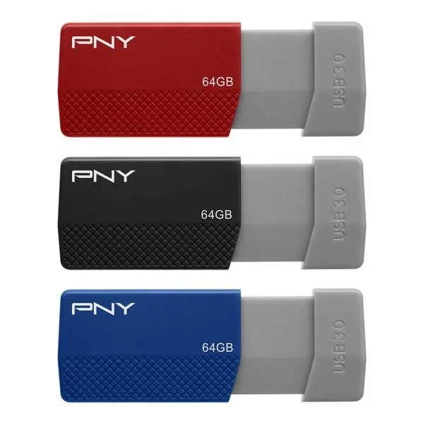 PNY 64GB USB 3.0 Flash Drives – Pack of 3, Assorted Colors