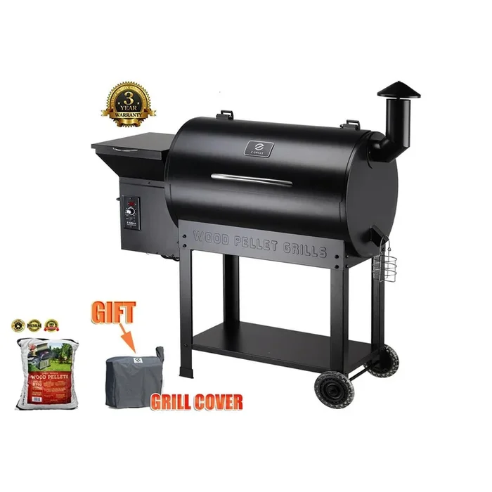 Portable Party Wood Pellet BBQ Grill & Smoker 700 Cooking Area 8-in-1 Grill